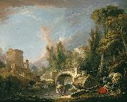 River Landscape with Ruin and Bridge Francois Boucher